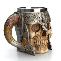 Stainless Steel Skull Mug with Viking Ram Horns