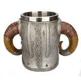 Stainless Steel Skull Mug with Viking Ram Horns